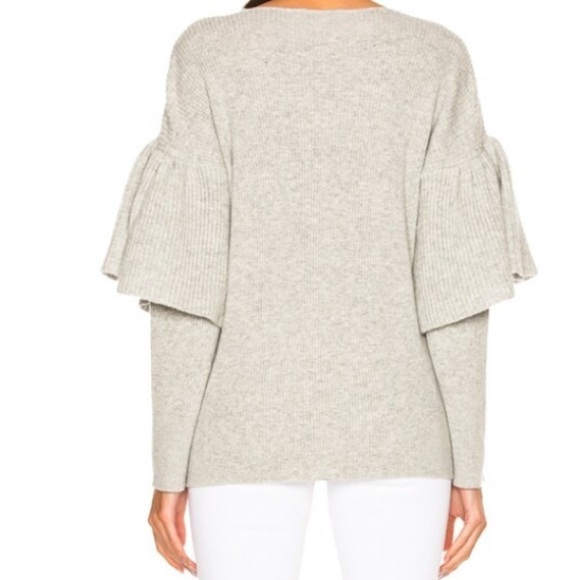 RYAN ROCHE NWT Ruffle Sleeve 100% Cashmere Gray Sweater size M - Picture 3 of 10